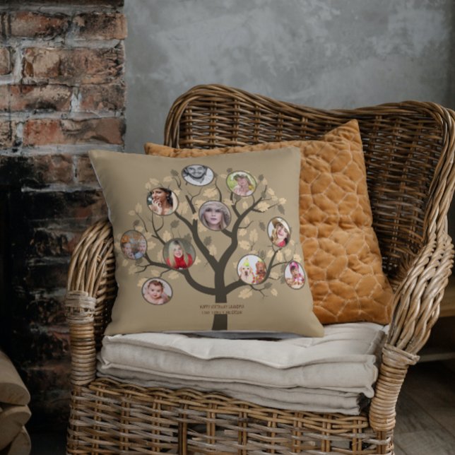 Cojín Decorativo Regalos Abuela de Collage de fotos de árbol famili (Subido por el creador)