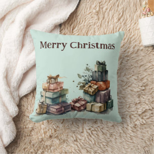Cojín Decorativo Regalos de Navidad en acuarela
