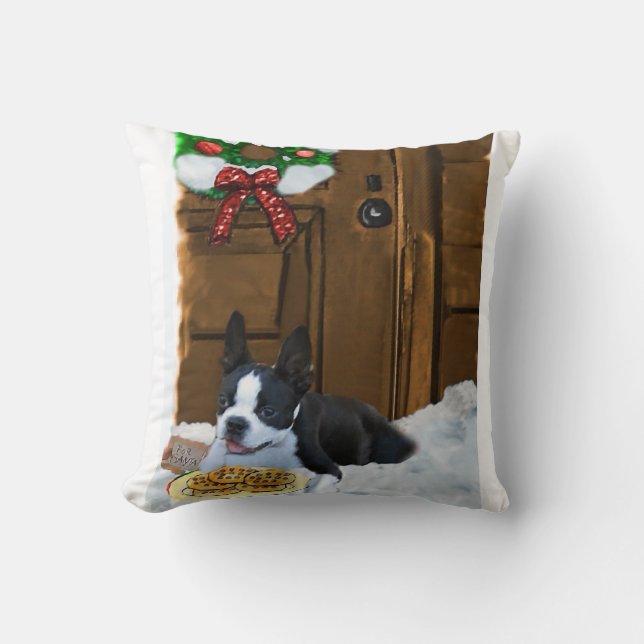 Cojín Decorativo Regalos de Navidades de Boston Terrier (Anverso)