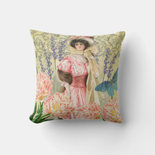 Cojín Decorativo Regencia de mujeres victorianas con flores rosadas