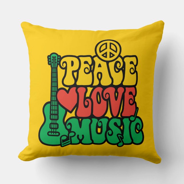 Cojín Decorativo Reggae Peace Love Music (Anverso)