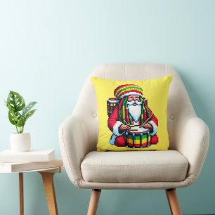 Cojín Decorativo Reggae Santa Drummer - Navidades de arte Fun Pixel