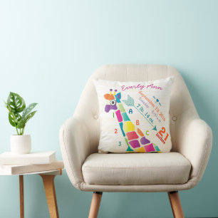 Cojín Decorativo Registro de nacimiento de bebé nursery jirafa flec