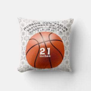 Cojín Decorativo Registro de nacimiento de niños de baloncesto gris