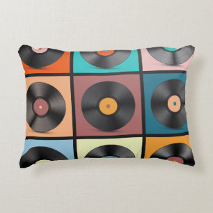 Cojín Decorativo Registros de vinilo: retro conjunto LP.