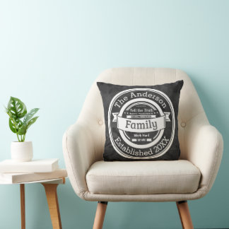Cojín Decorativo Reglas de la familia de acuarela gris oscuro, Año