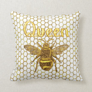 Cojín Decorativo Reina Abeja Brillante Dorada Colmena Hexágono Thro