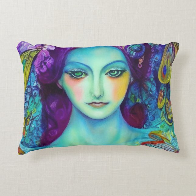 Cojín Decorativo Reina de hadas encantada con mariposas (Anverso)