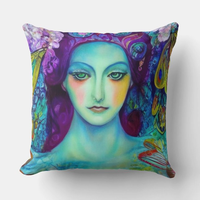 Cojín Decorativo Reina de hadas encantada con mariposas (Anverso)