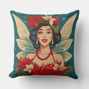 Cojín Decorativo Reina de la belleza pin-up navideña tropical retro
