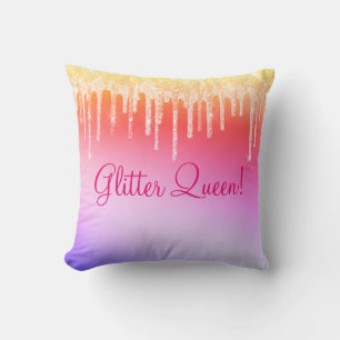 Cojín Decorativo Reina purpurina paracaídas rosadas calientes Bling