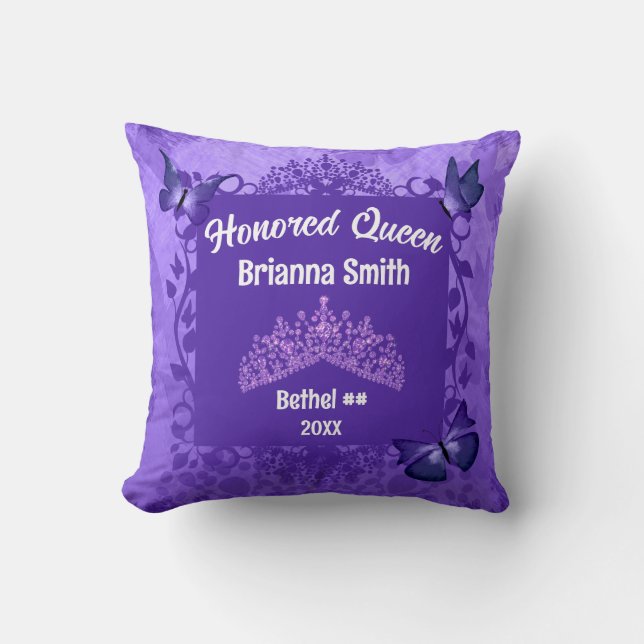 Cojín Decorativo Reina Tiara morada honrada (Anverso)