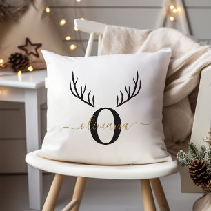 Cojín Decorativo Reindeer Antler Elegantes Navidades de Monograma