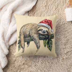 Cojín Decorativo Relajación de Sloth con un gorra Navidad 1
