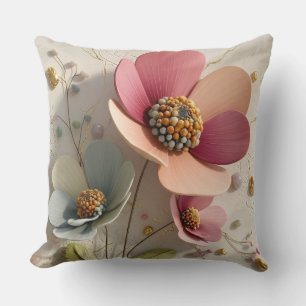 Cojín Decorativo Relevista Floral de Cerámica Tallada y Hoja de Oro