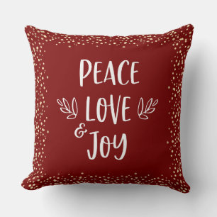 Cojín Decorativo Relieve metalizado dorado Dots Red Peace Love Joy