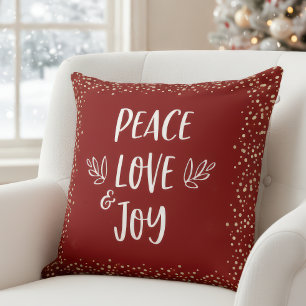 Cojín Decorativo Relieve metalizado dorado Dots Red Peace Love Joy 