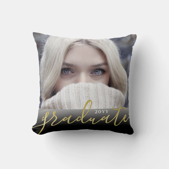 Cojín Decorativo Relieve metalizado dorado Graduación de fotos de c (Anverso)