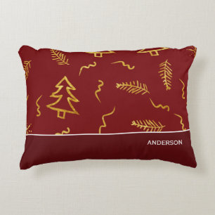 Cojín Decorativo Relieve metalizado dorado Navidad Patrón Árbol Fes