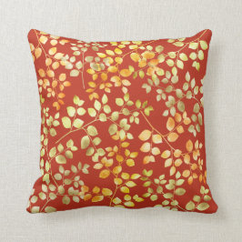 Cojín Decorativo Relieve metalizado dorado Otoño Caída Naranja Hoja