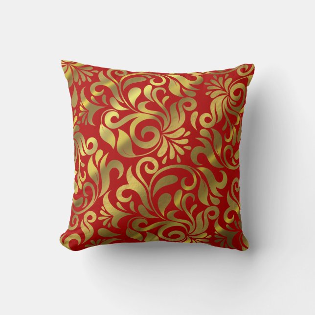 Cojín Decorativo Relieve metalizado dorado Red Swirls ELIGE TU COLO (Anverso)