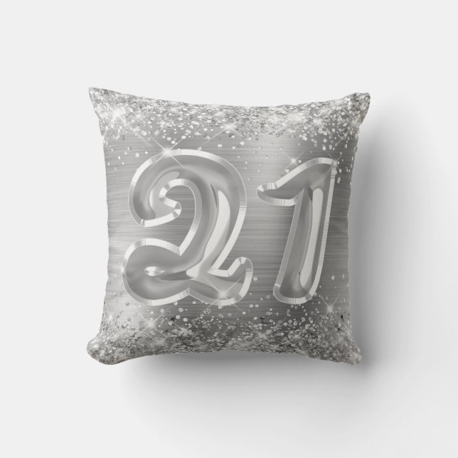 Cojín Decorativo Relieve metalizado plateado Purpurinoso 21 cumplea (Anverso)