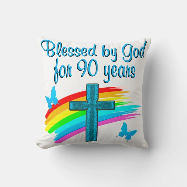 COJÍN DECORATIVO RELIGIOSO DE 90 AÑOS (Anverso)