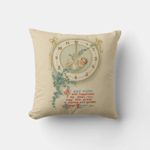 Cojín Decorativo Reloj Antiguo Bebé de Año Nuevo
