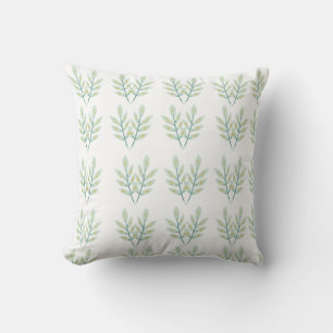Cojín Decorativo Reloj Botánico de Hojas de Eucalipto Verde Menta