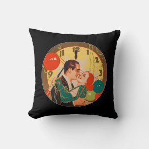 Cojín Decorativo Reloj de beso de Nochevieja Art Déco vintage