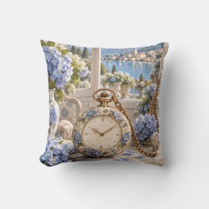 Cojín Decorativo Reloj de bolsillo de Hortensia Azul Porcelana Vien