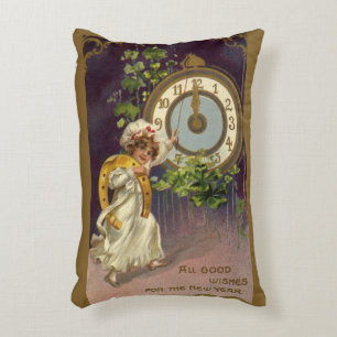 Cojín Decorativo Reloj de chica irlandesa vintage en Nochevieja a m