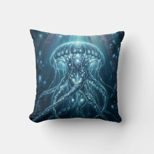 Cojín Decorativo "Reloj de pared de medusa bioluminiscente moderna 