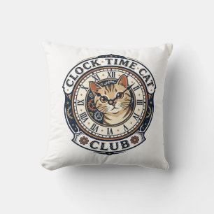 Cojín Decorativo Reloj Hora Gato Gato Gráfico Tee Arte - Reloj Hora