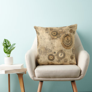 Cojín Decorativo Relojes y engranajes mecánicos vintage sepia steam