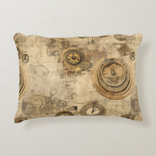 Cojín Decorativo Relojes y engranajes mecánicos vintage sepia steam
