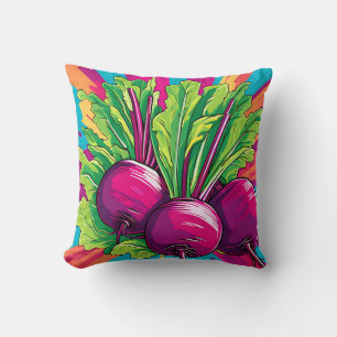 Cojín Decorativo Remolachas Moradas Vibrantes Pop Art