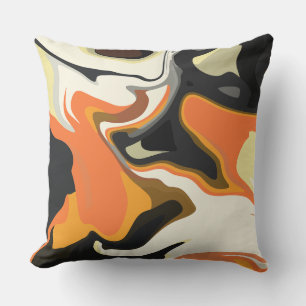 Cojín Decorativo Remolino abstracto en naranja, negro y blanco