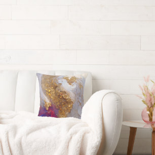 Cojín Decorativo Remolino de mármol blanco con oro líquido