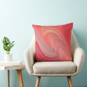 Cojín Decorativo Remolinos abstractos fluidos en rojo, rosa y meloc