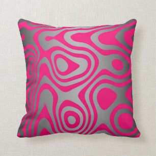 Cojín Decorativo Remolinos abstractos rosa caliente y negro