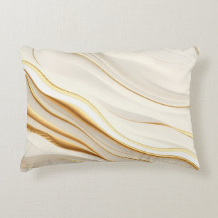 Cojín Decorativo "Remolinos de Mármol Dorado y Crema Opulentos"
