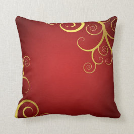 Cojín Decorativo Remolinos de oro en de color rojo oscuro