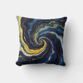Cojín Decorativo Remolinos Vibrantes de Azul y Oro 2