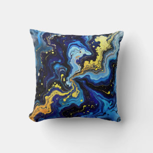 Cojín Decorativo Remolinos Vibrantes de Azul y Oro 4