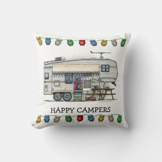 Cojín Decorativo Remolque lindo del viaje del campista de la quinta (Anverso)