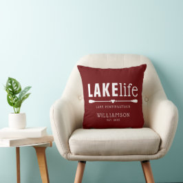 Cojín Decorativo Remos de Vida en el Lago Rojo Burgundy Rústico