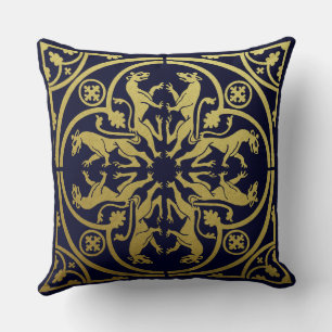 Cojín Decorativo Renacimiento Medieval Heraldio León Leopardo Metál
