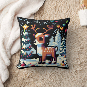 Cojín Decorativo Renindeer de Pixel Art en la Navidad con Nieve 
