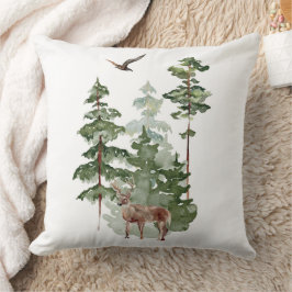 Cojín Decorativo Reno acuarela en Navidades de los bosques de invie